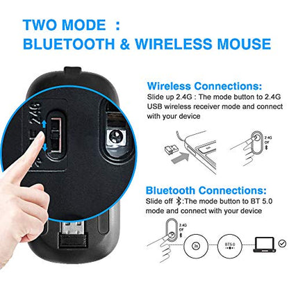 MMK Wireless Bluetooth Mouse, 2.4G Rechargeable Optical Mouse for Laptop | LED Slim Dual Mode (Bluetooth 5.0 and 2.4G) Wireless Mouse for Laptop, PC, Mac OS, Android, Windows (Champagne) - color: Champagne