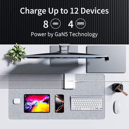 1200W USB C Charger Block.Fast MacBook Pro Charger Charging Station 12 Port 140W PD PPS AVS HUB for All iPhone 17 Pro Max/17 Air/16 SE/Samsung Galaxy 25/ MacBook Pro/Air/iPad Pro/240W Cable - color: White