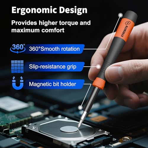 STREBITO Micro Screwdriver Set 64 in 1 Magnetic Screwdriver Set with Torx | Triwing, Pentalobe, Gamebit, Electronic Repair Tool Kit for Computer, PC, Laptop, Phone, PS5, XBOX, Switch, Watch, Eyeglasses - color: Updated Orange