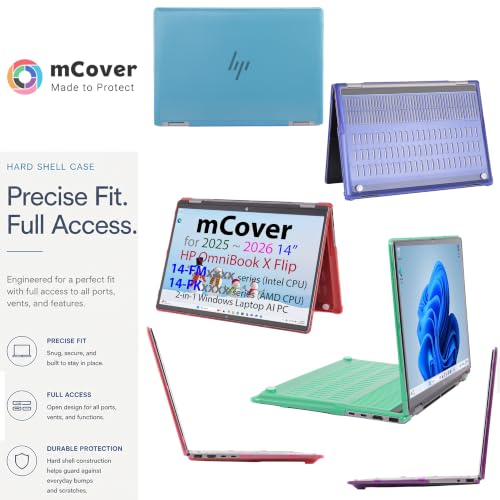 mCover Hard Case ONLY Compatible for 2025+ 14" HP OmniBook X Flip 14-FMxxxx 14-FKxxxx 2-in-1 (with 360° Hinge) Windows Laptop (NOT Fitting Any Other HP Models)- Green - color: Green