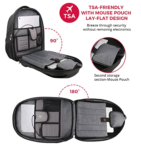 Swissdigital Design TSA Laptop Backpack Men's USB Charging Port Large Capacity Business Travel Backpack Black| With Apple Find My Network Black/Red | J16BTFB-41 - color: Black/Red With Sdd Finder