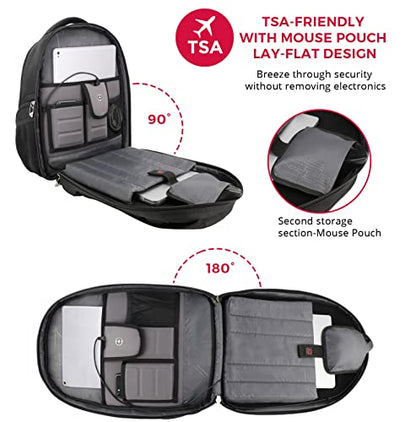 Swissdigital Design TSA Laptop Backpack Men's USB Charging Port Large Capacity Business Travel Backpack Black| With Apple Find My Network Black/Red | J16BTFB-41 - color: Black/Red With Sdd Finder