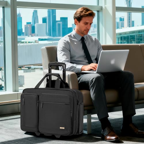 Rolling Laptop Bag for Women Men, Overnight Rolling Computer Bags Fits Up to 17.3 Inch Laptop for Travel/Work/Business