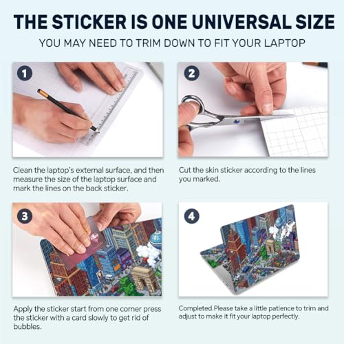 3Pcs Pixel Art Laptop Skin Sticker Tokyo Universal Removable Vinyl Stickers Fits for 12.1 13 14 15.6 16 Inch Waterproof Notebook Decal Cover Gift - color: blue and purple