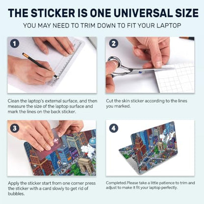 3Pcs Pixel Art Laptop Skin Sticker Tokyo Universal Removable Vinyl Stickers Fits for 12.1 13 14 15.6 16 Inch Waterproof Notebook Decal Cover Gift - color: blue and purple