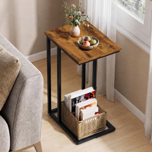 WLIVE C Shaped End Table, Small Side Table for Couch, Sofa, TV Tray C Table for Living Room, Bedroom, Home Office, Small Spaces, Rustic Brown - color: Rustic Brown
