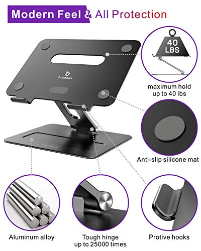 Adjustable MacBook Laptop Stand for Desk | Ergonomic Aluminum Laptop Riser with Heat-Vent, Compatible for 10-17" Laptops, Dark Black - color: BLSB-100
