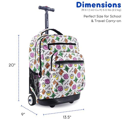 J World Sundance Laptop Rolling Backpack for Girls Boys. Roller Bookbag with Wheels, 20 Inch, Proud - color: Proud