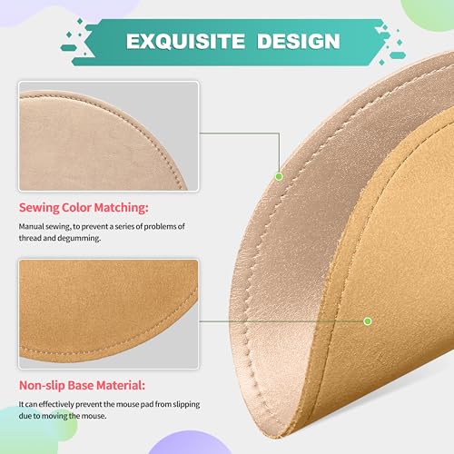 PU Leather Mouse Pad With Stitched Edge Micro-Fiber Base - Non-Slip Waterproof for Computers, Laptop - Round 9 x 9 Inch (Champagne Gold) - color: Champagne Gold, size: 9L x 9W inches