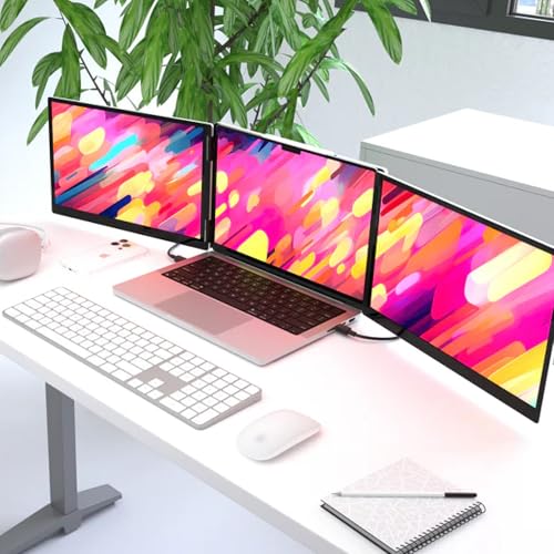 14" Pro Triple Laptop Glass Screen Extender, Dual 14" 2k Portable Monitors, 144Hz, 100% DCI-P3, 500 Nits, Aluminum Finish for 14" MacBook Pro & Windows, for Gaming, Creators, & Professional | Dual 14-inch 2K monitors, 144Hz refresh rate, 100% DCI-P3, 500-