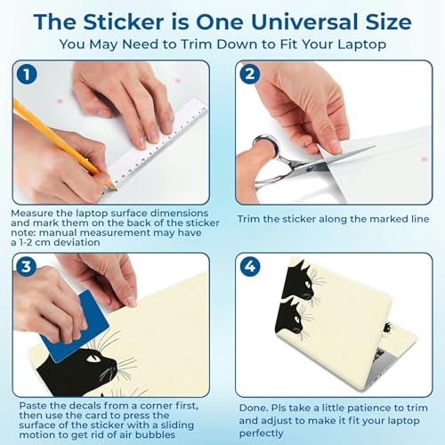 Reusable Universal Laptop Skin Sticker, Cut to Fit for 11.6–15.6 Inch Laptops, Waterproof Protective Film, No-Residue - Black Cats Peek - color: Black Cats Peek