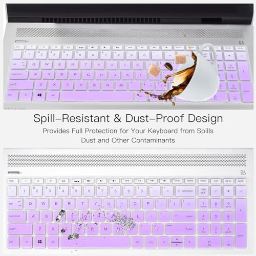 Keyboard Cover for HP Laptop 15-db 15-dw 15-dy 15-da 15-ef 15-bs/bw 15-ef 15t 15z 15.6" 15-db0011dx 15-dy1043dx/dy1051wm 15-dw0037wm/dw1083wm 15-ef1001ds, HP 17-by/bs/ca 17.3 Keyboard Cover, Purple - color: Ombre Purple