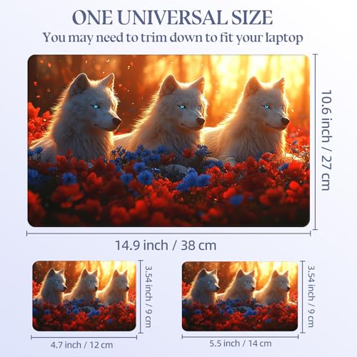 Universal Laptop Skin Sticker Decal,15.6 Inch Laptop Vinyl Cover for 13" 14" 15.6" Laptop,Scratch-Resistant Waterproof Protector Wrap,Reusable with Wrist Pads,White Wolves Blossoms - color: White Wolves Blossoms