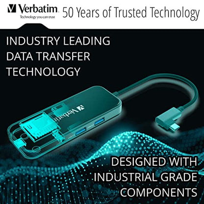 Verbatim 8-in-1 USB C Hub w/Dongle for Laptop - 100W PD, 2 USB 3.0 Ports, 2 USB-C Ports, SD Card Readers, HDMI, 3.5mm Audio