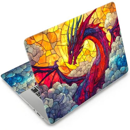 Laptop Skin 12.1-15.6 inch Removable Universal Reusable Laptop Sticker Decal,Waterproof No Residue Vinyl Cover,Scratch-Resistant Cuttable Full Wrap Sticker for Notebook, Stained Glass Red Dragon - color: Stained Glass Red Dragon