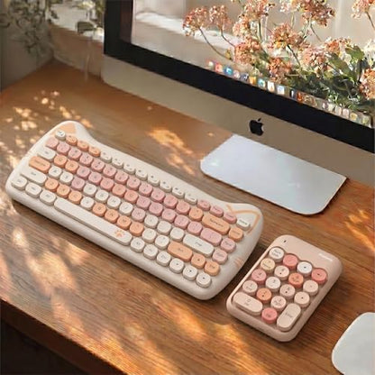 Lomiluskr Cute Wireless Number Keypad with 2.4G USB Receiver, 18 Colorful Round Keys Numpad, Portable Financial Accounting Numeric Keyboard, Suitable for PC, Laptop (Milk Tea) - color: Milk Tea