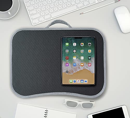13in Portable Laptop Lap Desk | Carbon Fiber Surface, Soft Pillow Cushion, Lightweight, for Home Office Use, Dark Gray