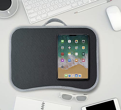 13in Portable Laptop Lap Desk | Carbon Fiber Surface, Soft Pillow Cushion, Lightweight, for Home Office Use, Dark Gray