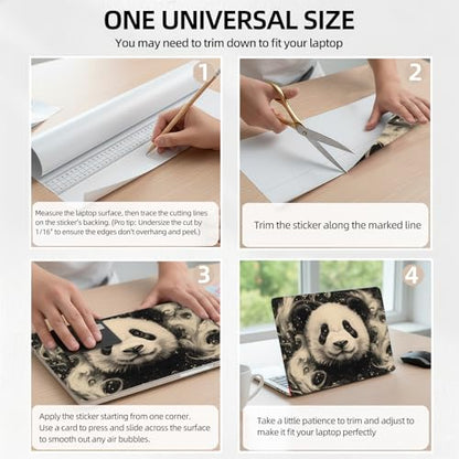Black & White Panda Face Smoke Ink Universal Laptop Skin Sticker 3PCS, Protective Decal Trim-to-Fit 11.6" 13.3" 14" 15.6" Laptop Vinyl Cover, Removable Anti-Scratch Computer Decal Protector - color: Black & White Panda Face Smoke Ink