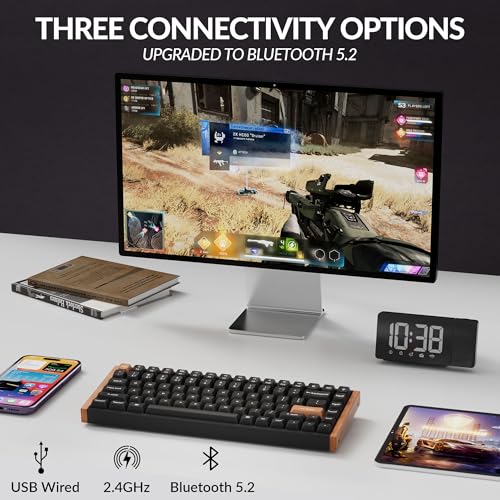 Keychron K2 HE Rapid Trigger Wireless Custom Keyboard with Hall Effect Gateron Double-Rail Magnetic Switch, QMK 2.4 GHz Bluetooth 5.2 RGB Compatible with Mac Windows Linux (Aluminum + Wood) - color: Gateron Double-Rail Magnetic Switch - Black