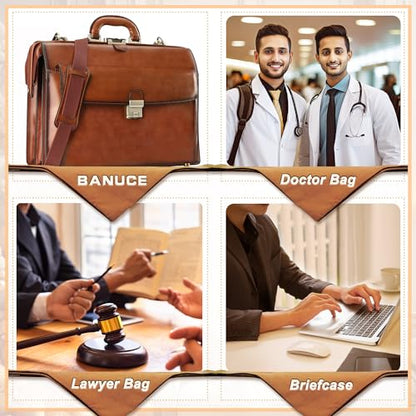 Banuce Leather Briefcase for Men with Anti-Theft Lock Fits 15.6" Laptop | Gradient Coloring Leather,Ergonomic Handle,Expandable,Detachable Shoulder Strap,Office Work,Business Travel - color: Brown