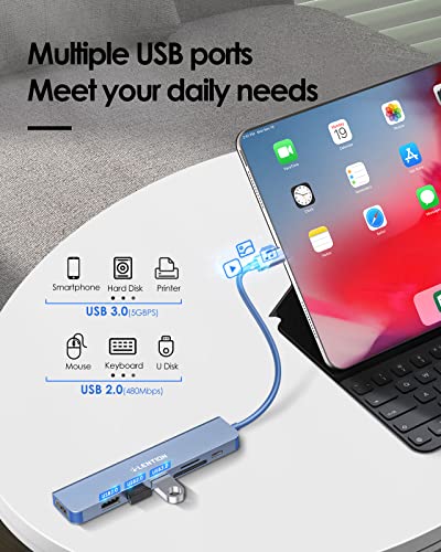 LENTION 7-in-1 USB C Hub, 4K@60Hz HDMI, 100W PD, Card Reader, USB 3.0 & 2.0 | Plug and Play, Stable Driver 3.0 Certified, for macOS, iOS/iPadOS, Windows & ChromeOS (CB-CE18, Blue) - color: Blue