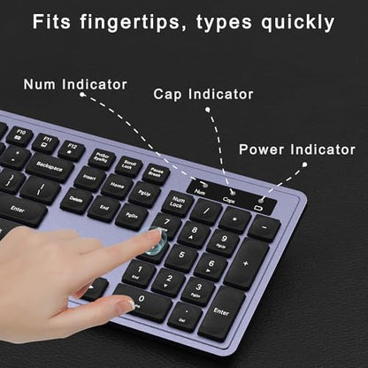 MPTOG Wireless Keyboard and Mouse Combo, Full-Size 104-Key Office Keyboard with 15 Function Keys, Numeric Keypad, Single USB Receiver, Compatible with PC and Laptop(Purple) - color: Purple