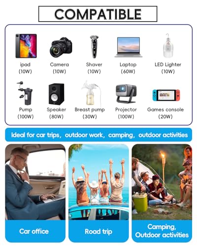 YSOLX 300W 12V to 110V Car Power Inverter | 65W USB-C,4 USB Post,Dual AC Car Plug Adapter Outlet,LED display.Suitable for Car Trips, Camping,Laptop - color: white