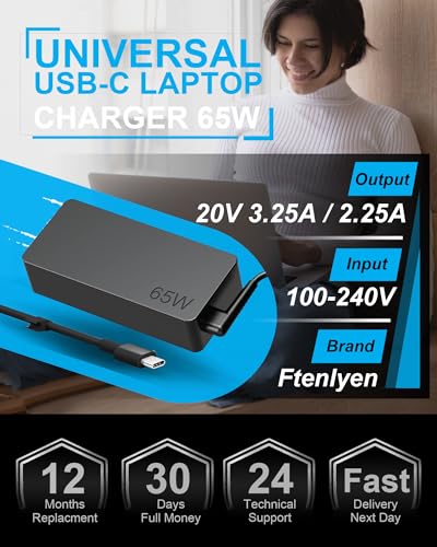 65W USB C Laptop Charger Compatible with Lenovo ThinkPad T14 T14s T15 T16 E14 E15 E16 T480 T480S T580S E480 E580 X1 Carboon Yoga 7i 9i C930 C940 X13 Chromebook C330 S330 Fast Power Adapter