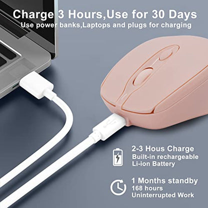 Bluetooth Mouse,Rechargeable Wireless for Laptop/iPad/MacBook Pro/Air, Silent Mouse Portable Slim for Surface Pro/PC/Lenovo/Samsung Tablet (Pink) - color: Pink