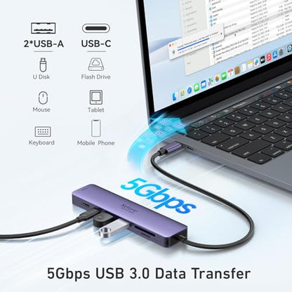 USB C Hub HDMI Adapter for MacBook Pro/Air, 7 in 1 USBC Dongle with HDMI, microSD/SD Card Reader, USB C Data Port,100W PD, and 2 USB 3.0 Compatible for MacBook Pro/Air, Dell XPS, Lenovo Thinkpad. - color: Purple