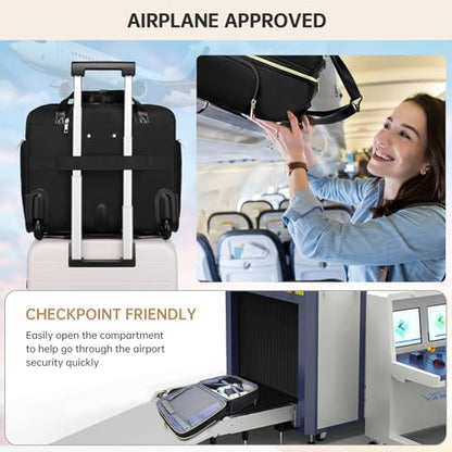 BAVERGE Rolling Laptop Bag for Women with Wheels, Rolling 15.6” Computer Briefcase Overnight Duffle bag for Women Carry on Travel Work Business