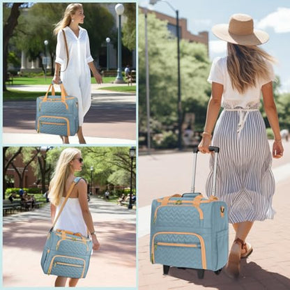 MATEIN Rolling Teacher Tote Bag, 15.6 Inch Rolling Briefcase for Women with Wheels & Detachable Cart, Roller Laptop Bag on Wheels with Insulated Lunch Box for College Business Office, Blue - color: Blue