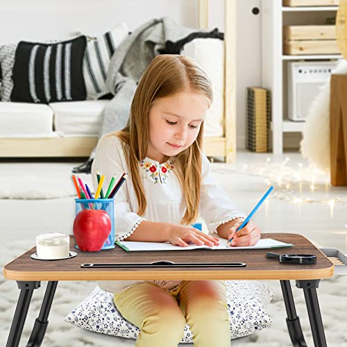 Zapuno Foldable Laptop Bed Table Multi-Function Lap Bed Tray Table with Storage Drawer and Water Bottle Holder, Serving Tray Dining Table with Slot for Eating, Working on Bed/Couch/Sofa - color: Beige1