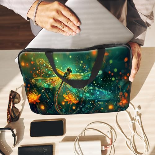 14" 15" Laptop Handle Bag Computer Bag,14.2" 15.4 inch Pouch Holder Notebook Sleeve Cover Compatible for Dell,Lenovo,Toshiba HP, Asus Notebook Messenger Briefcase-Glowing dragonfly - color: Glowing Dragonfly