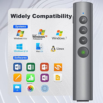 Rechargeable Green Laser Pointer for Presentation, Clicker for PowerPoint Presentations, USB-C/A Power Point Clicker, Wireless Presenter Remote for Computer/Mac/PPT/Google Slide Advancer - style: Metal 02 Green Laser
