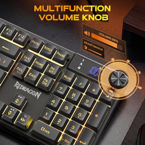 Redragon K521 Pro Wireless Gaming Keyboard with Screen | Mechanical Feeling, Tri-Mode BT/2.4G/USB-C, RGB Keyboard, 12 Multimedia Keys, Programmable Software, Full-size keyboard - color: Glossy Black