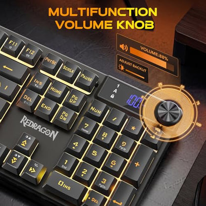 Redragon K521 Pro Wireless Gaming Keyboard with Screen | Mechanical Feeling, Tri-Mode BT/2.4G/USB-C, RGB Keyboard, 12 Multimedia Keys, Programmable Software, Full-size keyboard - color: Glossy Black
