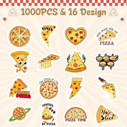 Haooryx Pizza Sticker Rolls - 1000Pcs Pizza Food Water Bottle Waterproof Vinyl Stickers Self Adhesive Art Craft Scrapbooking Birthday Party Favor Easter Busket Filler Greeting Card Making Laptop Phone - style: Pizza 2Roll