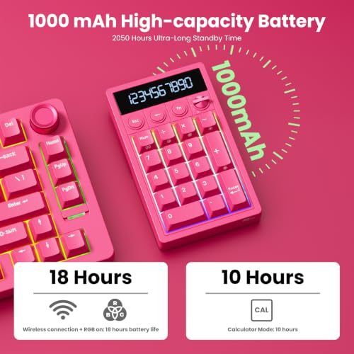 RK ROYAL KLUDGE M20 Wireless Number Pad, Mechanical Numpad with LCD Display, PC Numpad & Calculator Modes, Programmable Numeric Keypad, Bluetooth/2.4G/Wired, RGB Hot-Swappable for Win/Mac - color: Cherry