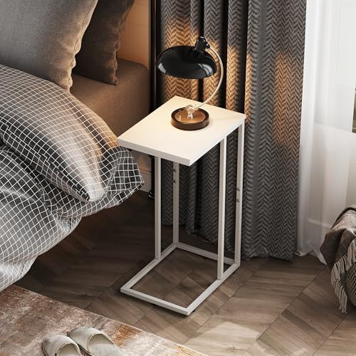 WLIVE Side Table, C Shaped End Table for Couch, Sofa and Bed, Large Desktop C Table for Living Room, Bedroom, Creamy White - color: White