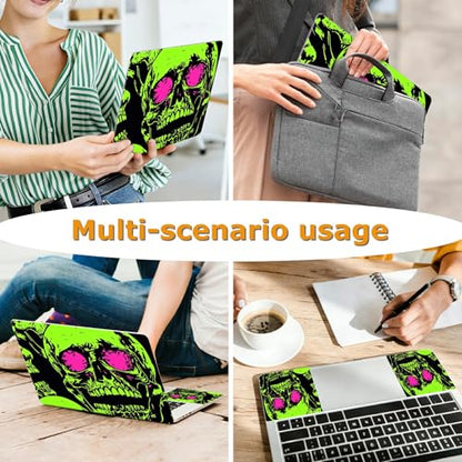 Universal Laptop Skin Sticker with 2 Wrist Pad Decals, 3-Piece Removable Vinyl Laptop Cover, Neon Green Skull Waterproof Anti-Scratch, Easy-Trim Fit for 13.3" 14" 15.6" Laptops - color: Neon Green Skull