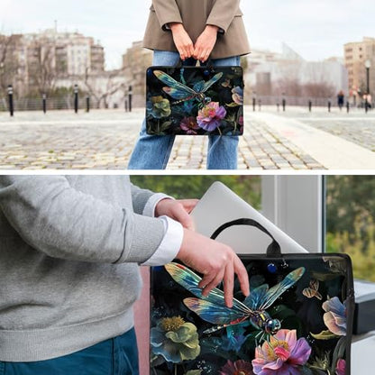 Laptop Bag,14 15 15.6 inch Laptop Case Sleeve,Computer Sleeve with Handle for Women Men,Carrying Case for MacBook,Dell,Lenovo,Notebook Computer,Dragonfly Flower - color: Dragonfly Flower