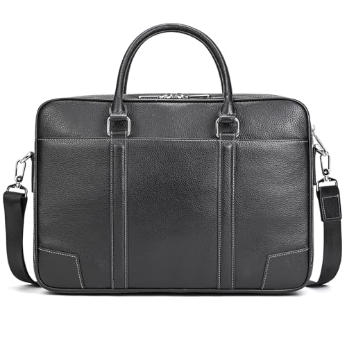Leather Laptop Bag for Men Briefcase Fits 15.6 Inch Notebook Portable Shoulder Messenger Crossbody Bag for Travel Office - color: 824-black