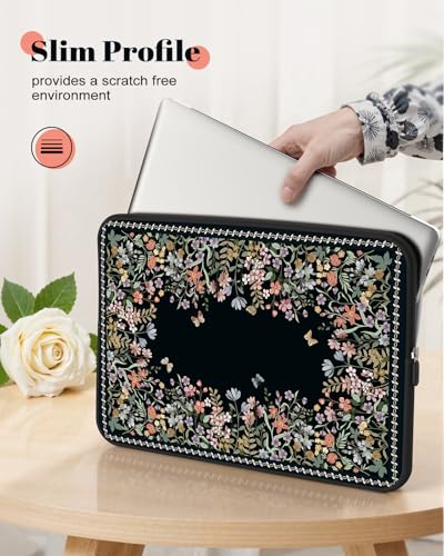 iCasso Laptop Sleeves 13 inch,Retro Laptop Carrying Case Black,13-13.6 inch Computer Sleeve Bag Compatible with MacBook Neo/Air/Pro 13-14 Sleeve, HP Dell ASUS Lenovo Chromebook Notebook,Flowers - color: Black, size: 13-14 Inch