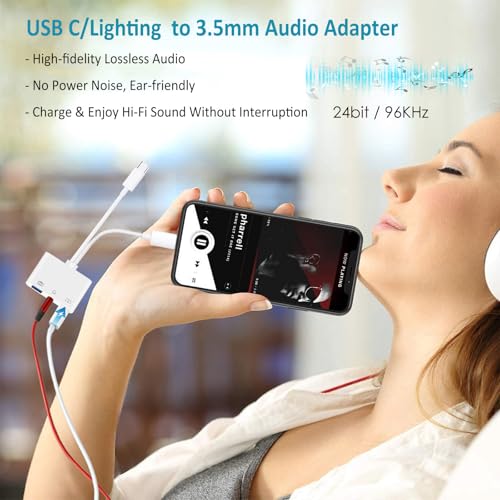 USB-C & Lightning to 3.5mm Headphone Adapter USB OTG Camera Adapter | USB-C/Lightning to USB Adapter with 3.5mm Audio Jack, OTG Data Transfer & PD 60W Fast Charging Port for iPhone/iPad/Android