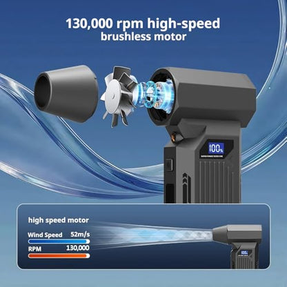 Compressed Air Duster-150000RPM Super Power Electric Air Duster, 3-Speed Adjustable Rechargeable Cordless Air Blower with Fast Charging for PC Keyboard Cleaning, Car, Home,Outdoor，5 Nozzle