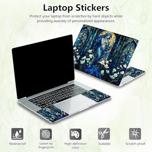Laptop Skin Sticker Decal, Universal Reusable Vinyl Laptop Cover for 12" 13" 13.3" 14" 15" 15.4" 15.6" Notebook PC, Reusable Waterproof Scratch-Resistant with 2 Wrist Pads,Art Mermaid Girl - color: Art Mermaid Girl