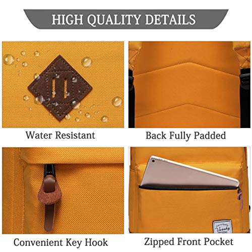 Backpack for Men Women,VASCHY Classic Water-resistant Lightweight Travel School Backpack Casual Daypack - color: Yellow