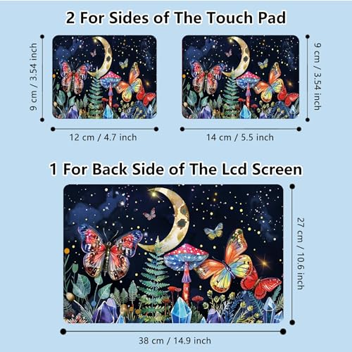 Universal Laptop Skin Sticker with 2 Wrist Pad Skins, Waterproof Scratch Resistant Vinyl Laptop Cover Decal, Cut to Fit for 11–15.6 Inch MacBook HP Dell Lenovo, Floral Butterfly Moon Mushroom - color: Floral Butterfly Moon Mushroom